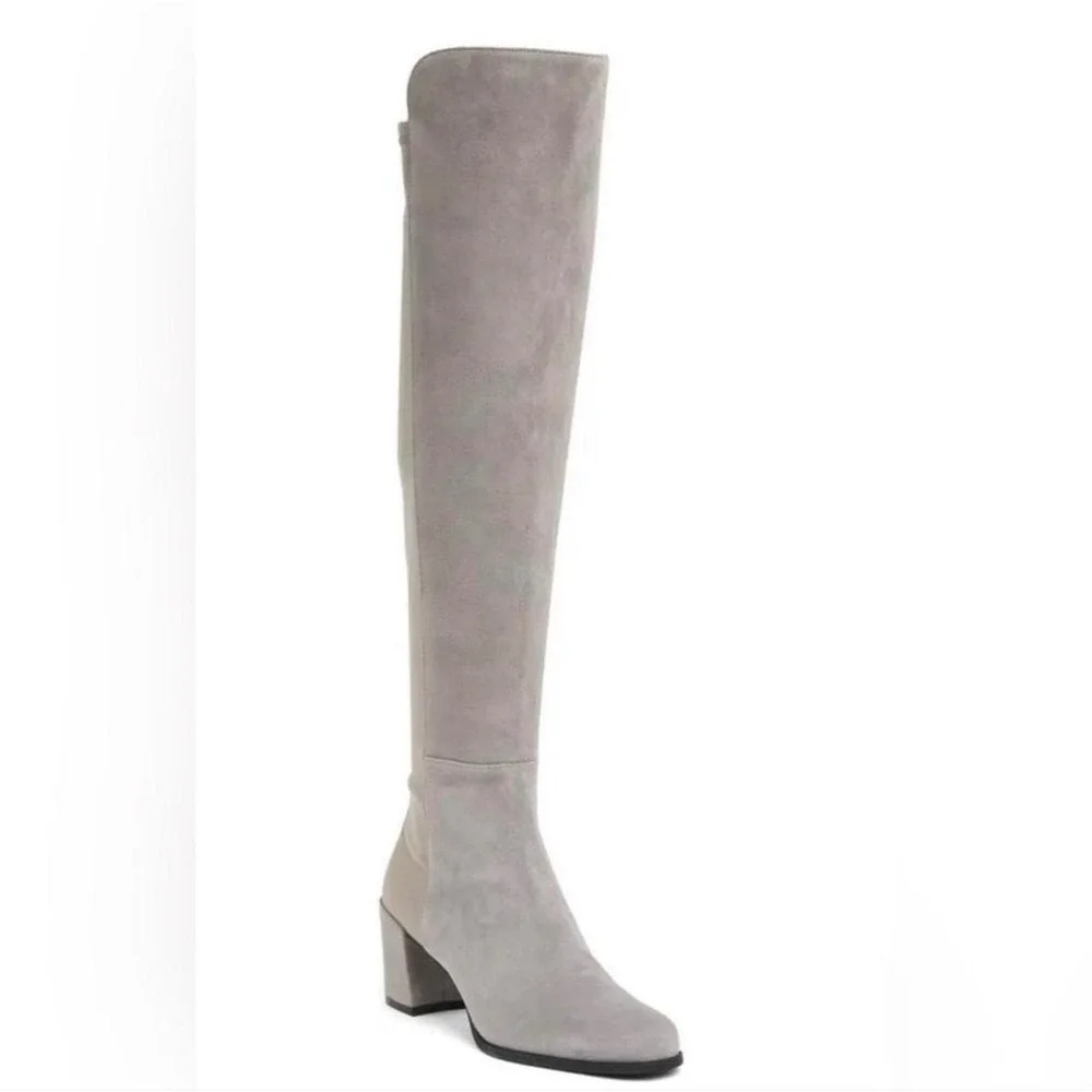 Stuart Weitzman Midland Grey Suede Over The Knee Block Heel Boots Womens 7.5B